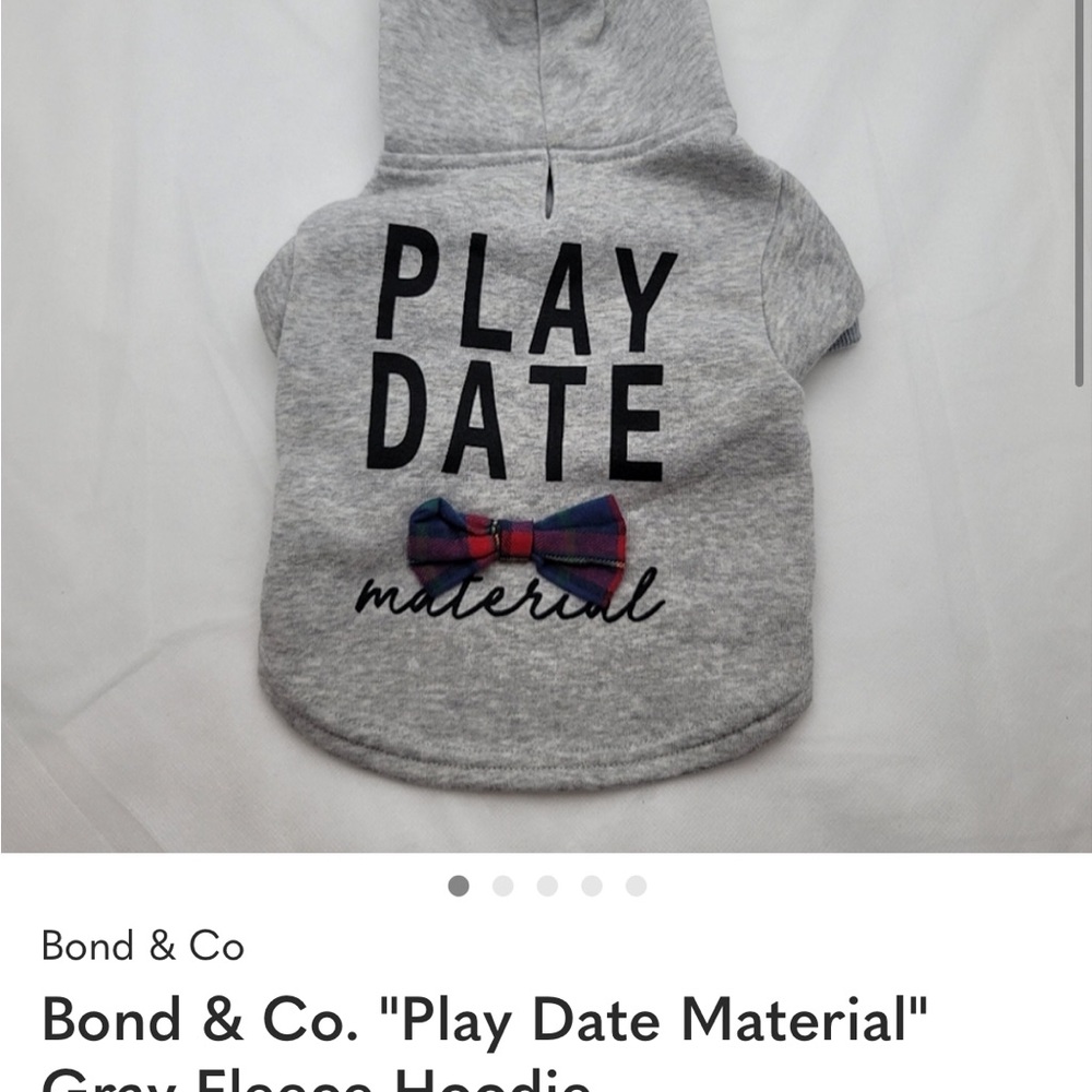 Bond & Co Gray pet Hoodie with Bow Accent. Play date material. XXS w leash hole.